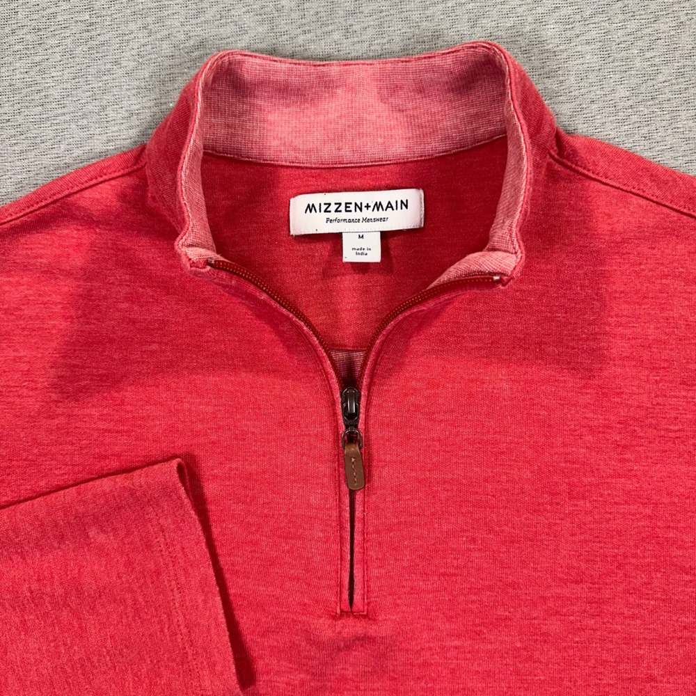 Mizzen + Main Pullover Mens M Red Performance Sweater 1/4 Zip Golf Preppy
